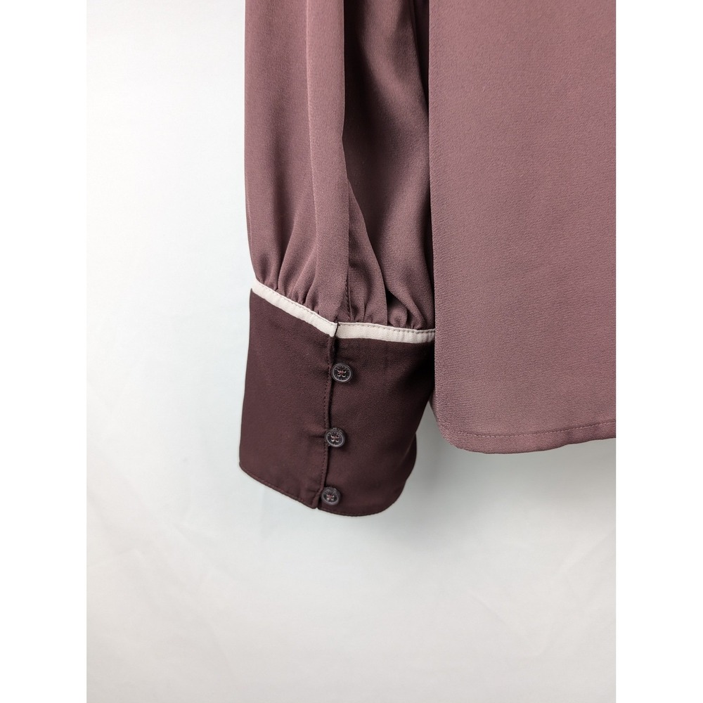 Express Long‎ Sleeve Colorblock V Neck Top Size L Pink Mauve Boho Classic Career - Picture 6 of 10